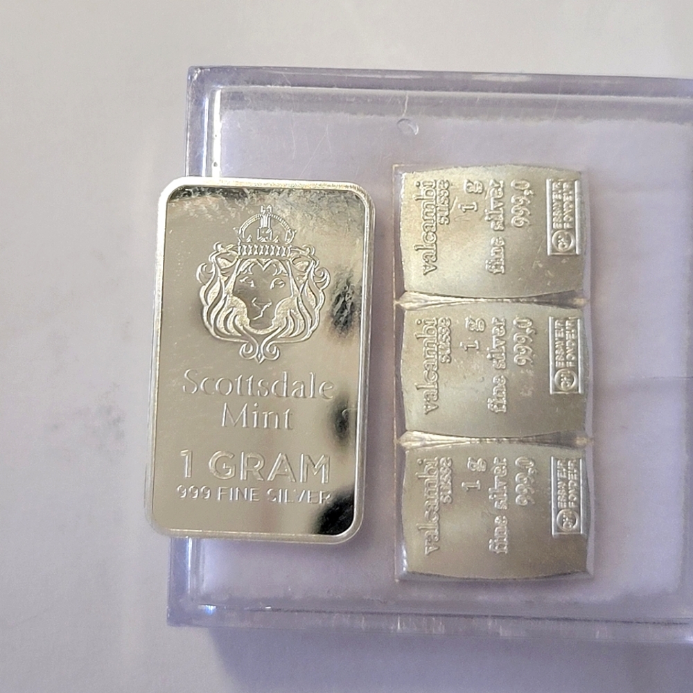 4g bundle .999 fine Silver 1g Scottsdale Silver + Valcambi Bars 3g